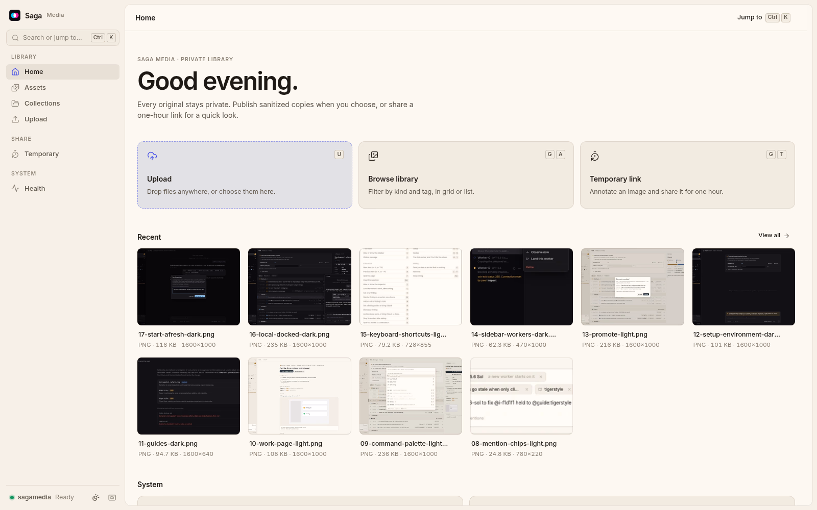 Saga Media's home page. Light theme.