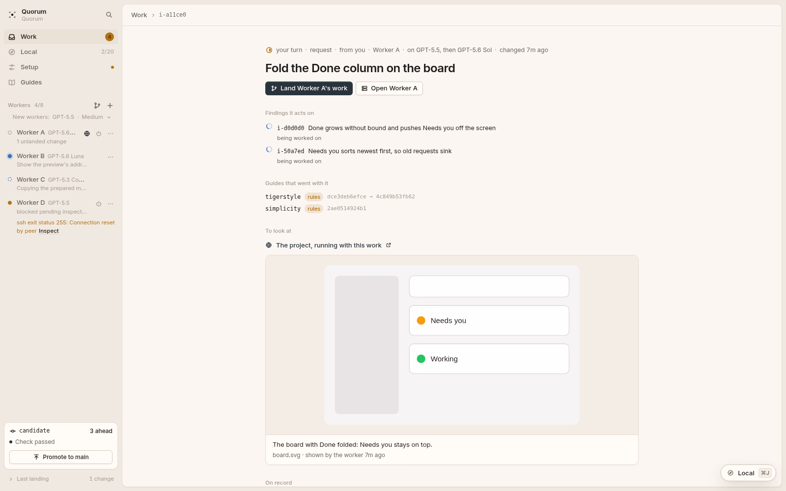 The page for one piece of work in Quorum. Light theme.